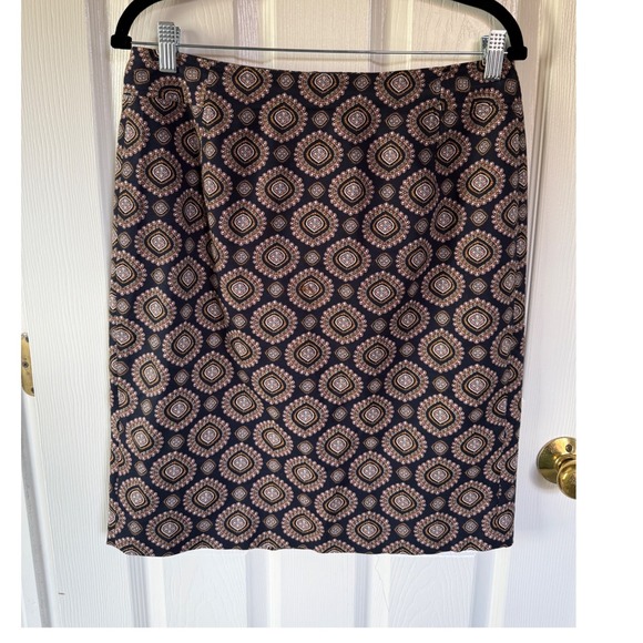 LOFT Dresses & Skirts - LOFT Womens Black and Brown Medallion  Print Cotton Stretch Pencil Skirt Size 10